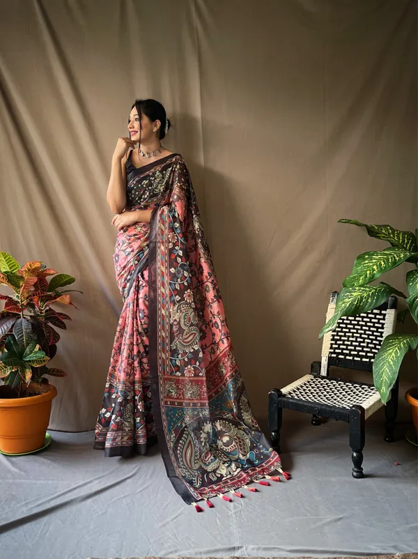 Rosewood_Pink_Soft_Cotton_Kalamkari_Print_Saree_With_Blouse_Piece_Attached